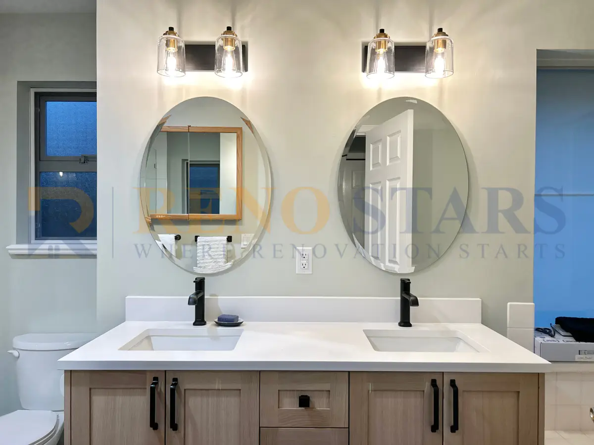 Maple Ridge bathroom renovation with custom glass door and modern tile