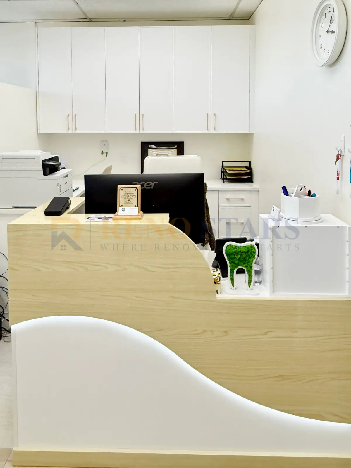 Dental clinic reception area with accessible design and medical-grade finishes in Burnaby