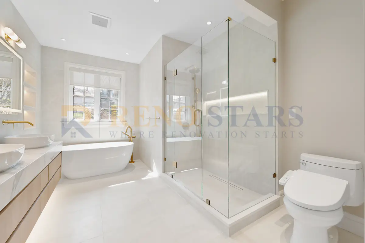 Luxury bathroom renovation with custom walk-in shower in Burnaby by Reno Stars